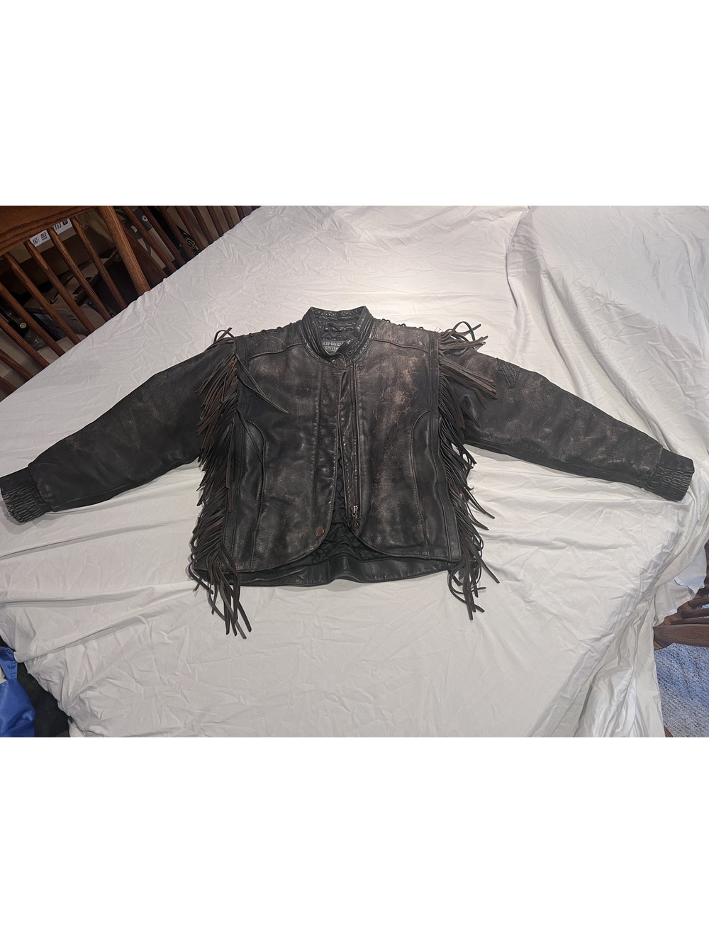 Harley-Davidson Vintage Black Leather Fringe Motorcycle Jacket Size 34/6